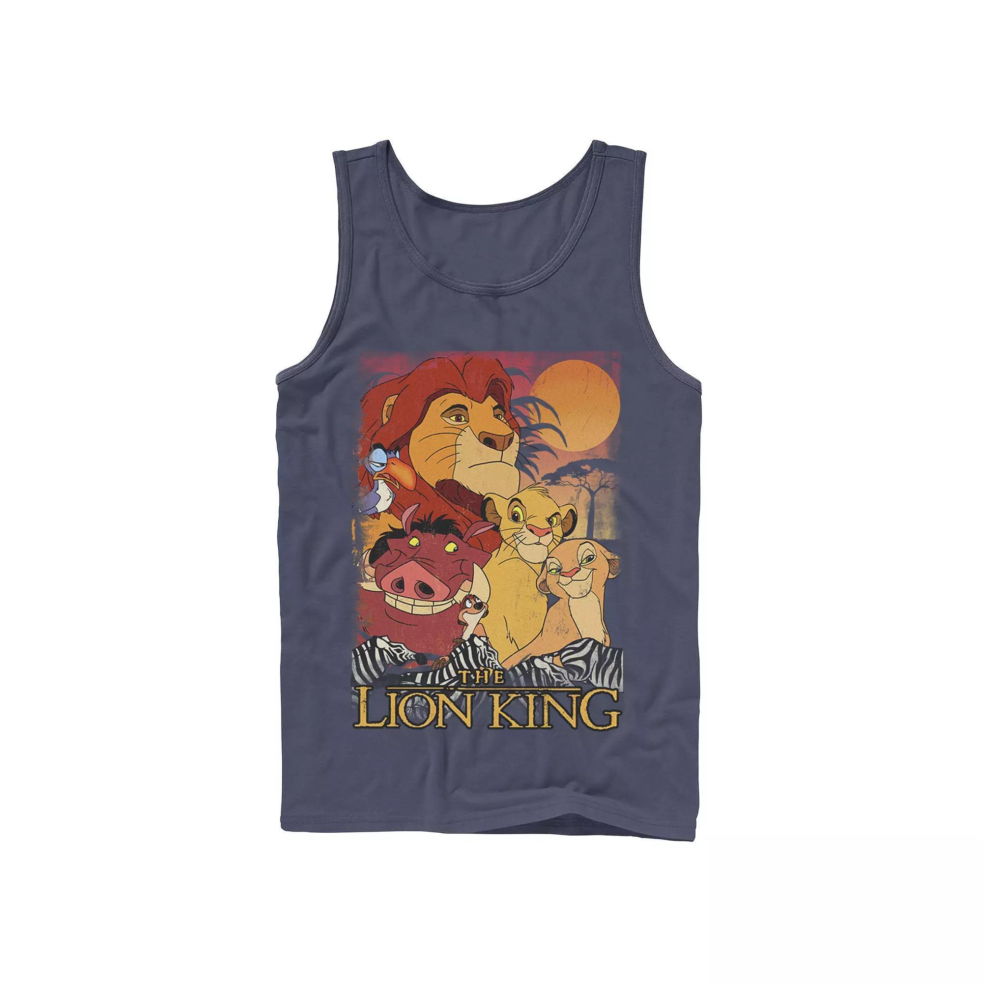 Men's Disney Lion King Happy Group Shot Sunset Vintage Poster Tank Top,  Product Image