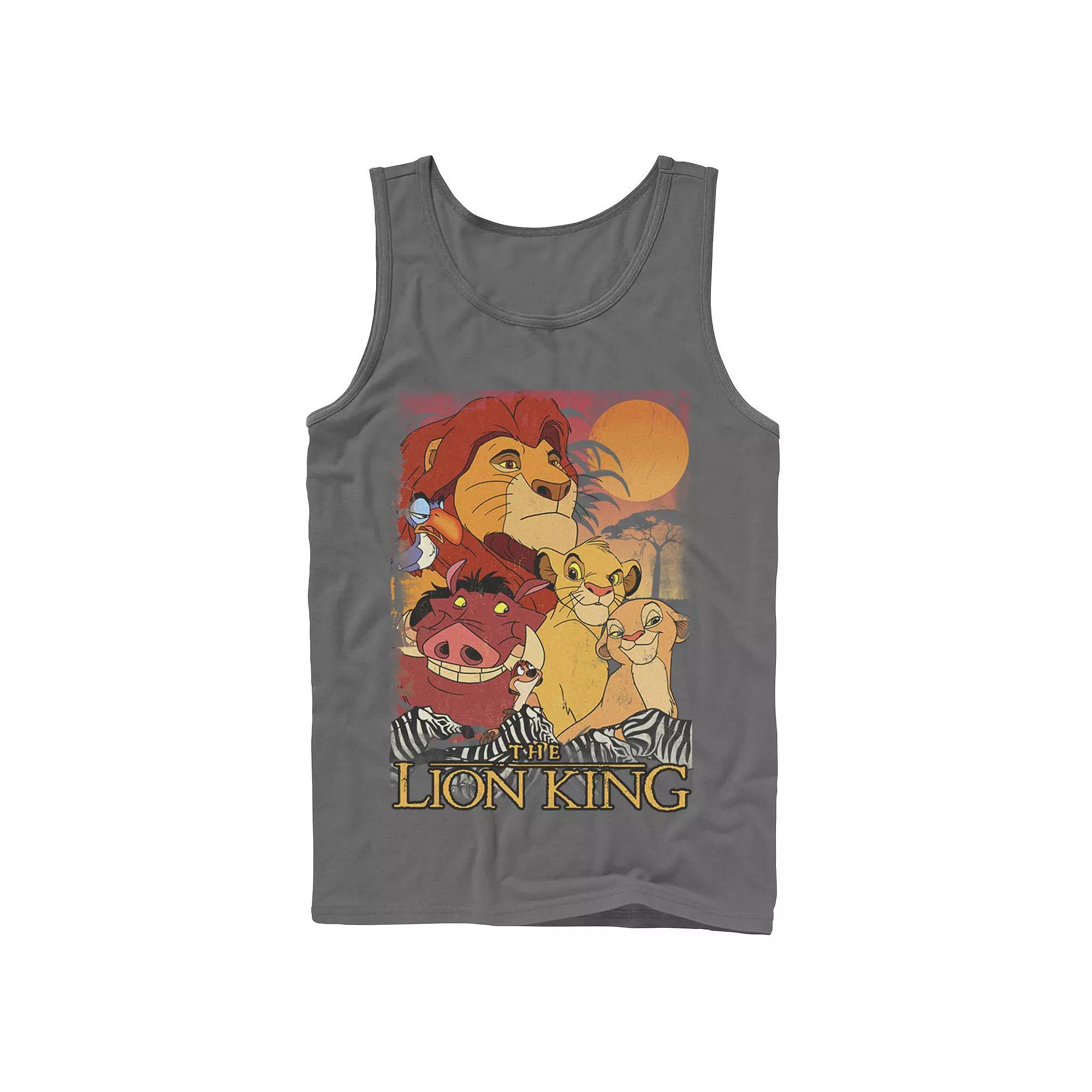 Men's Disney Lion King Happy Group Shot Sunset Vintage Poster Tank Top,  Product Image