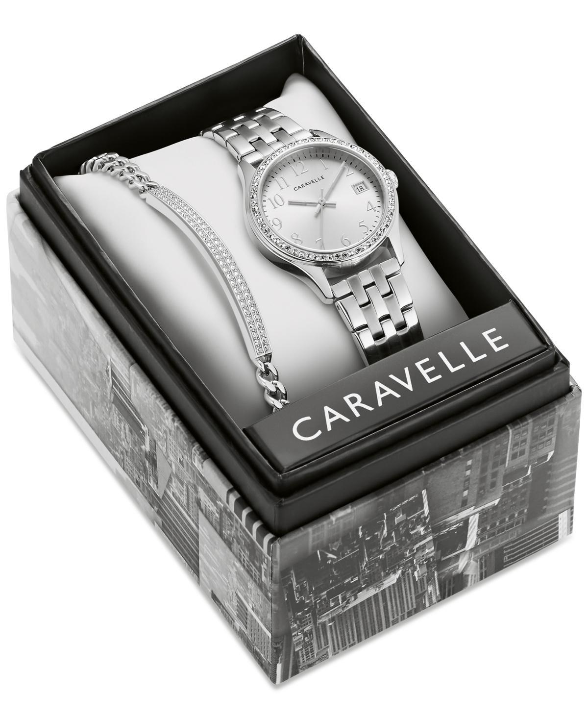 Caravelle by Bulova Womens Crystal Accented Stainless Steel Watch & Crystal Bracelet Box Set Silver Product Image