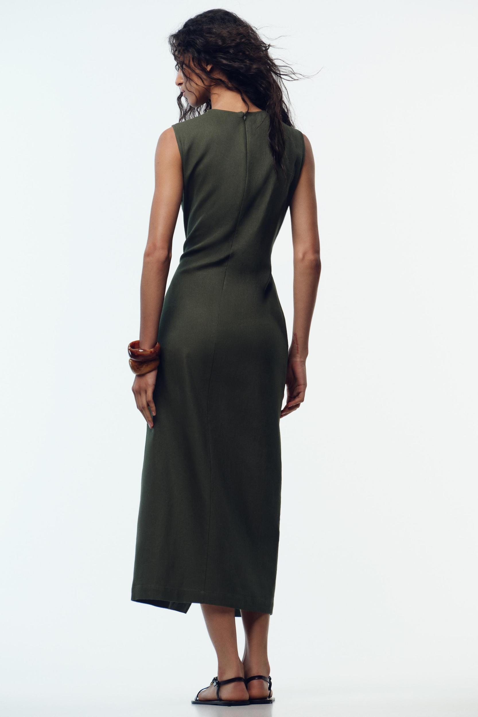 LINEN BELTED MIDI DRESS Product Image