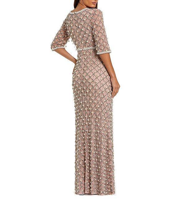 Mac Duggal Pearl Embellished Mesh Gown Product Image