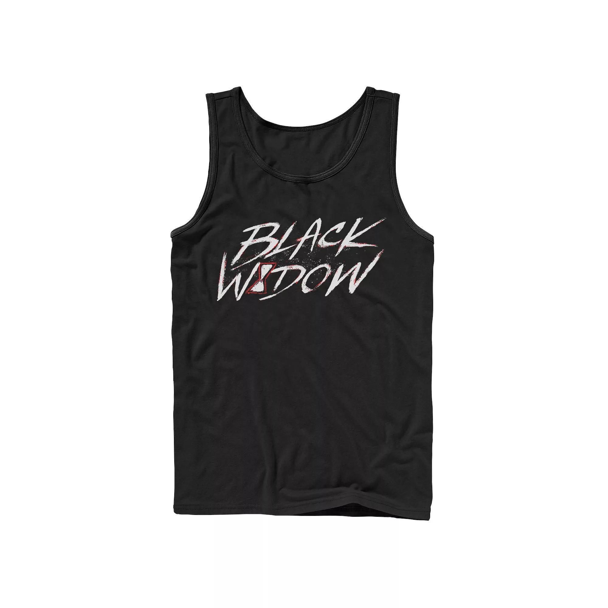 Men's Marvel Black Widow Paint Splatter Text Tank Top, Size: Medium Product Image