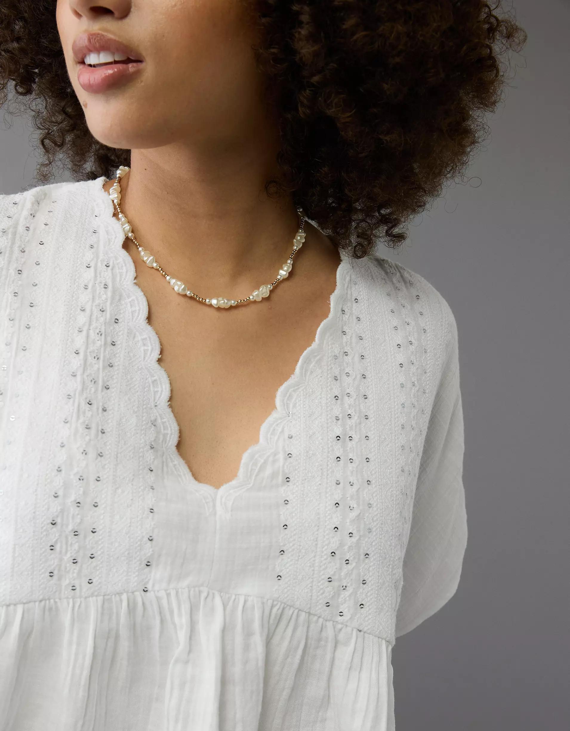 AE V-Neck Sequin Embroidered Blouse Product Image