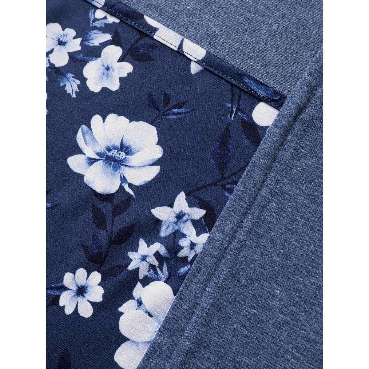 Plus Size 2-In-1 Square Neck Floral Dress DarkBlue Women Casual Patchwork Knit Dresses Bloomchic 12/L Product Image