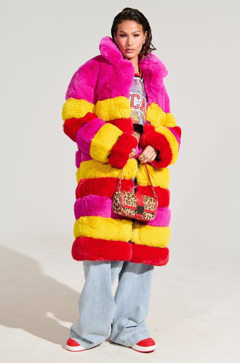 RAMI MULTI COLOR FAUX FUR PANEL TRENCH COAT Product Image