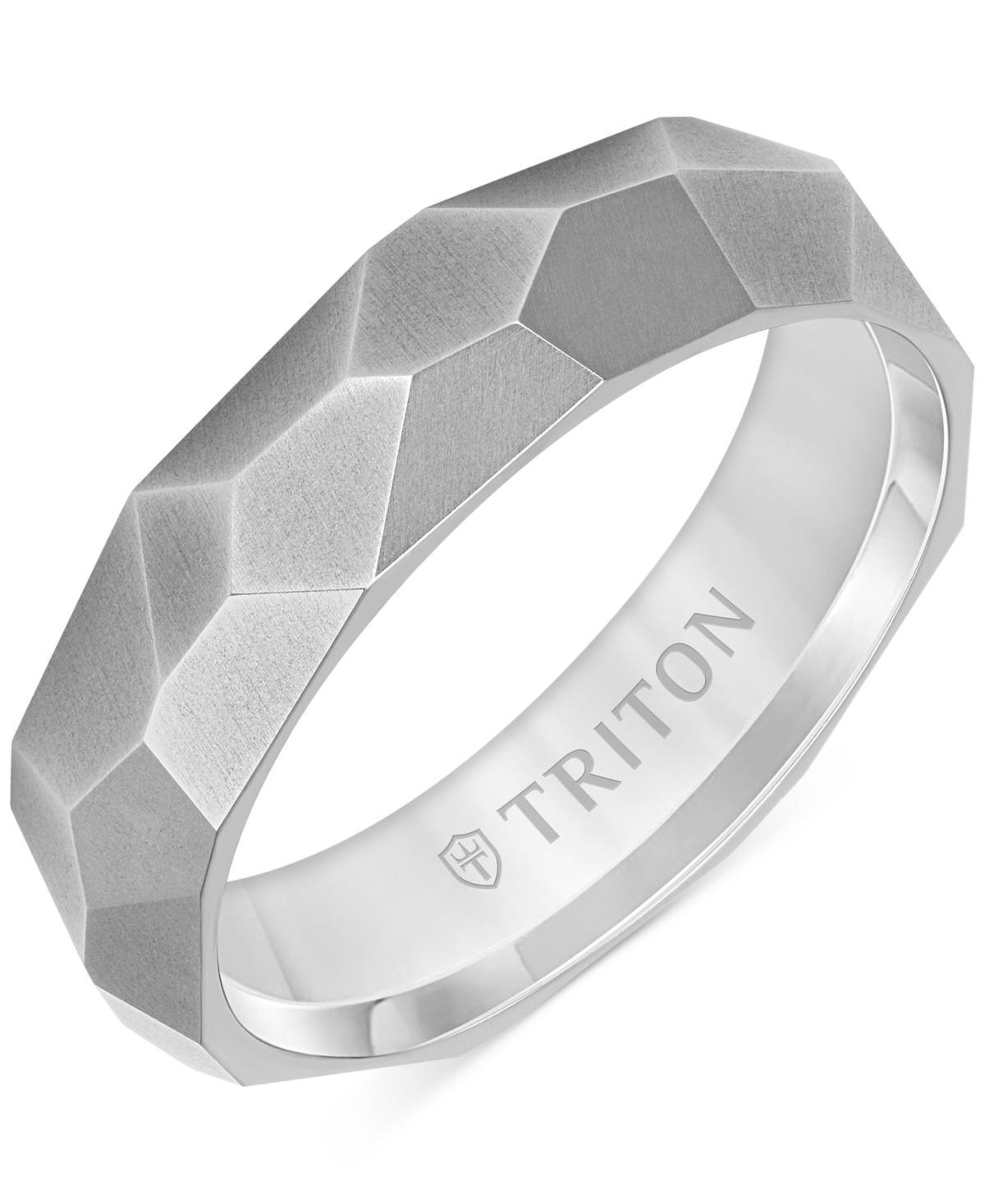 Triton Mens Faceted Brush Finish Wedding Band in Titanium Product Image