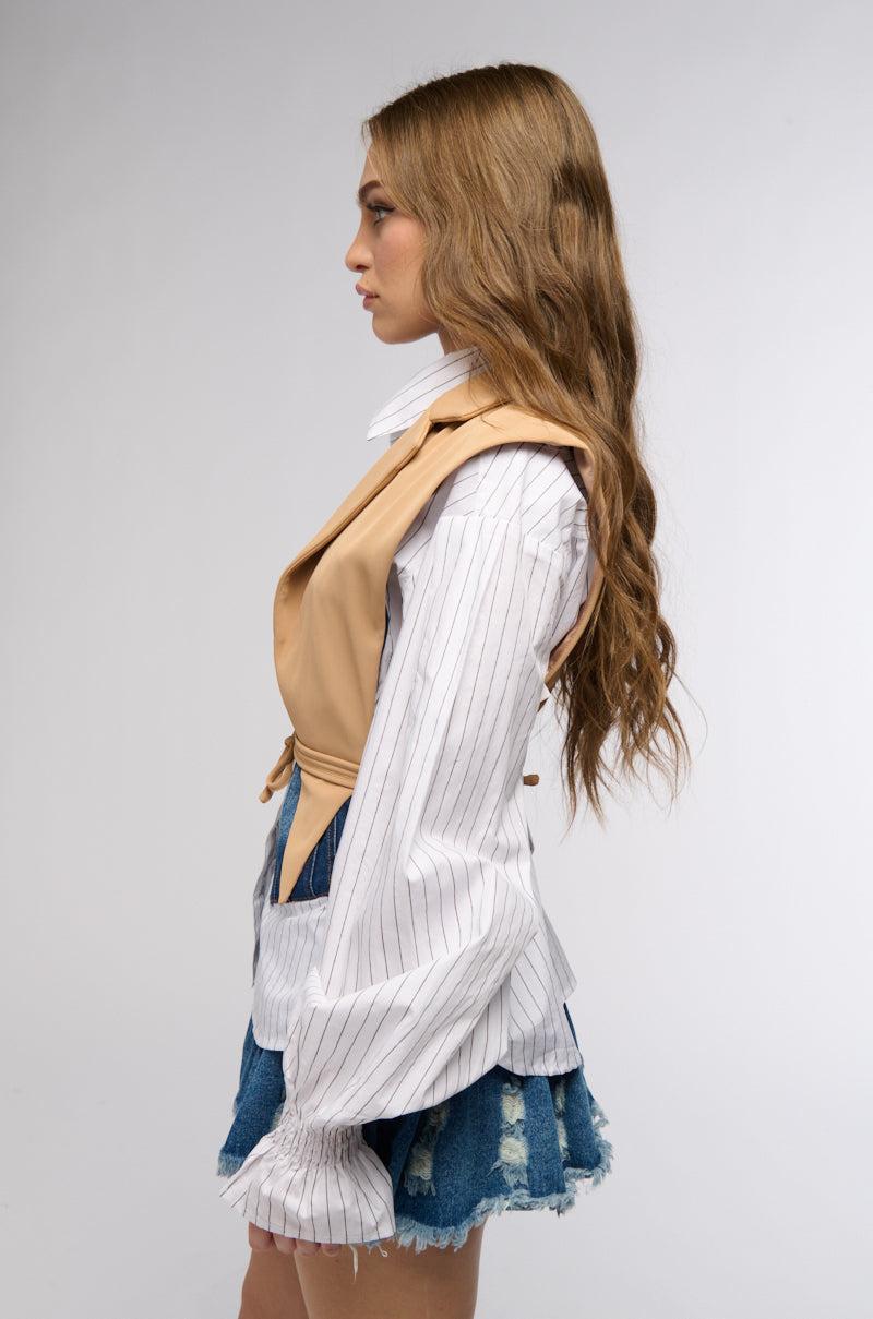 WORKING WOMAN SIDE TIE BLAZER VEST IN TAN Female Product Image