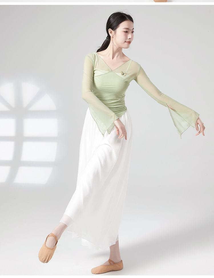 Flared-Sleeve Butterfly Embroidered Dance Top Product Image