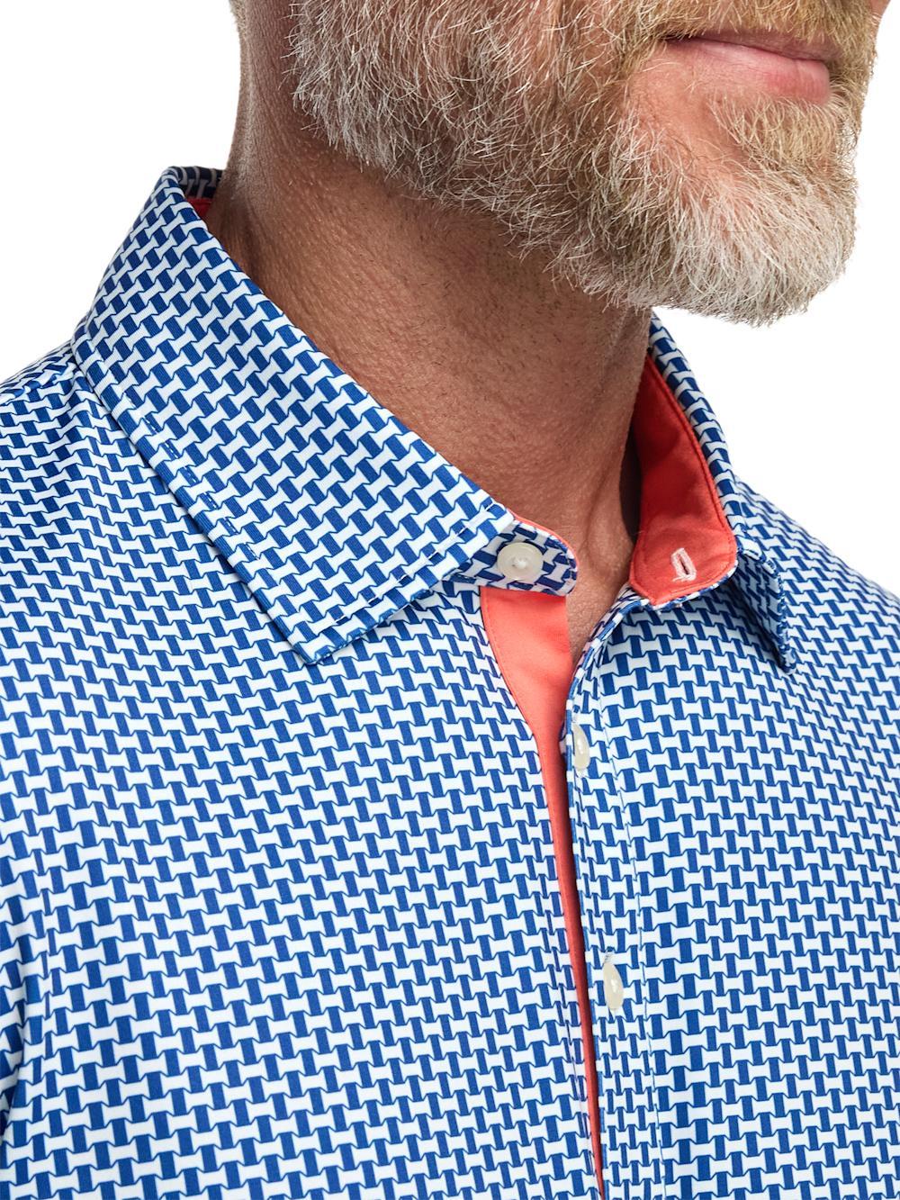 Performance Blend Three Button Patterned Performance Polo - Navy Product Image