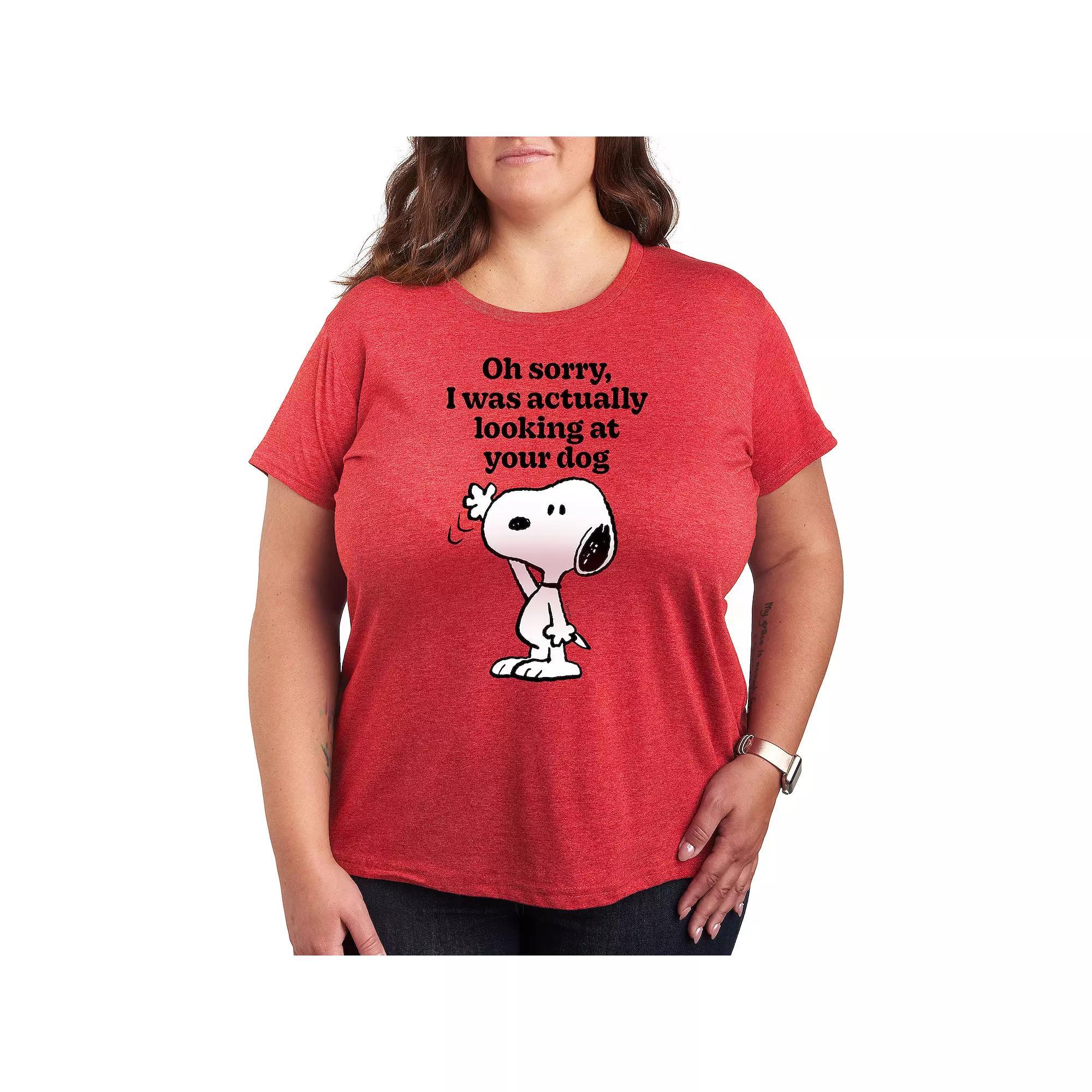 Plus Peanuts Snoopy Looking At Your Dog Graphic Tee, Women's, Size: 3XL, Grey Red Product Image