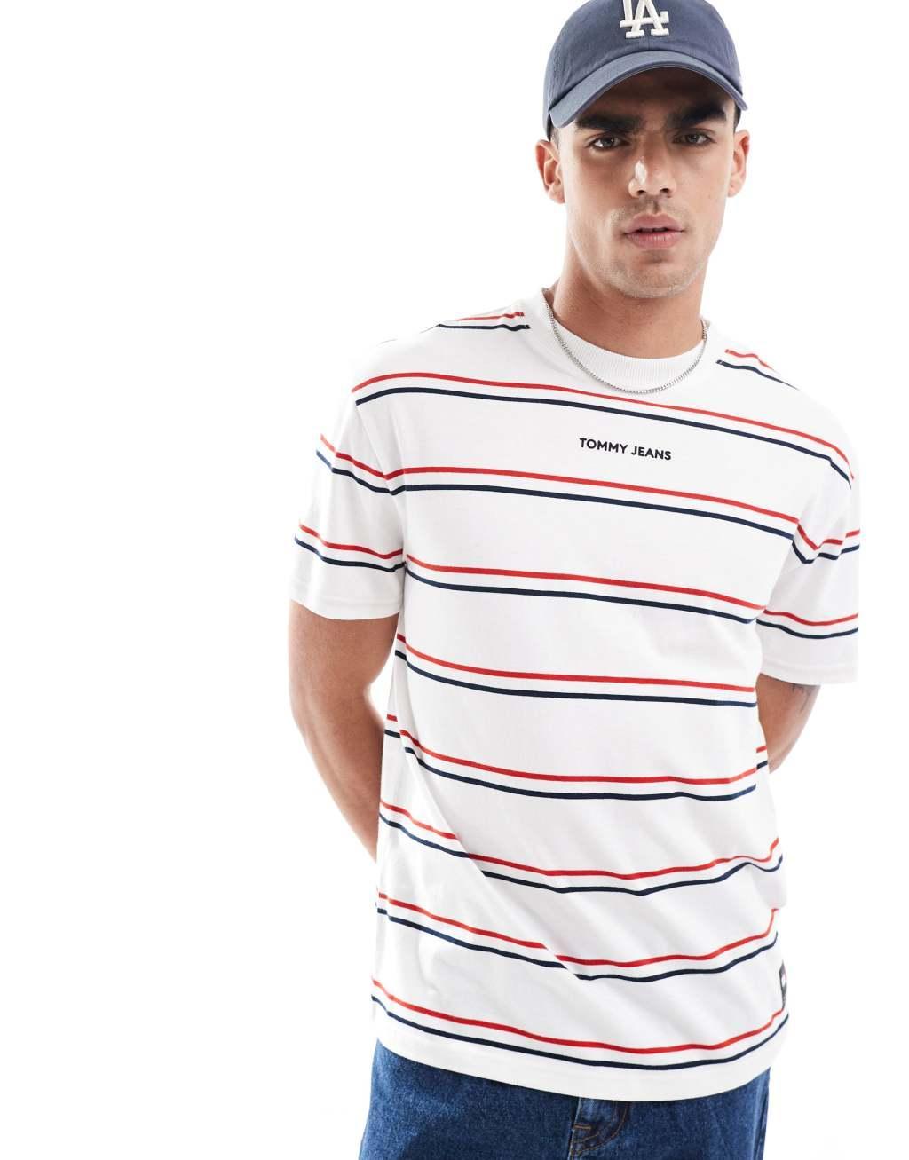 Tommy Jeans classic stripe t-shirt in white Product Image