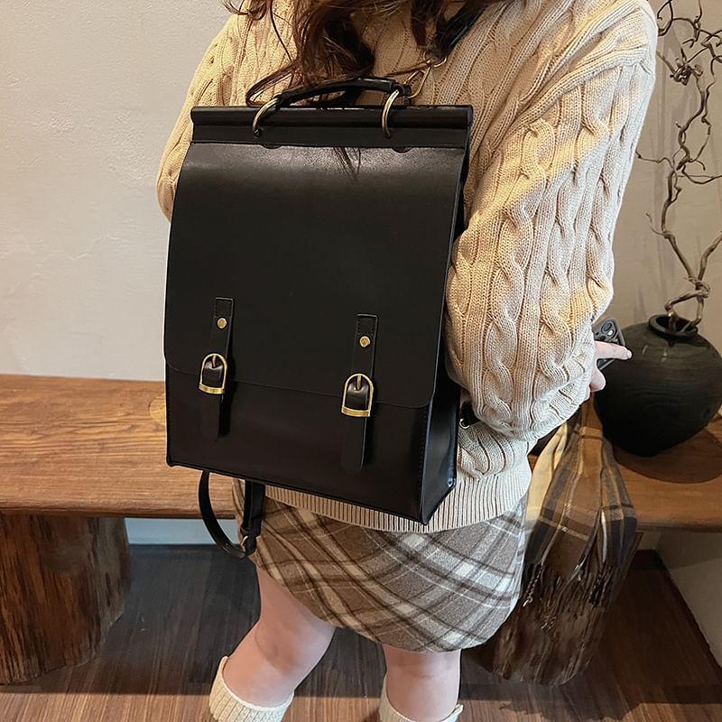 Flap Buckle Faux Leather Backpack Product Image