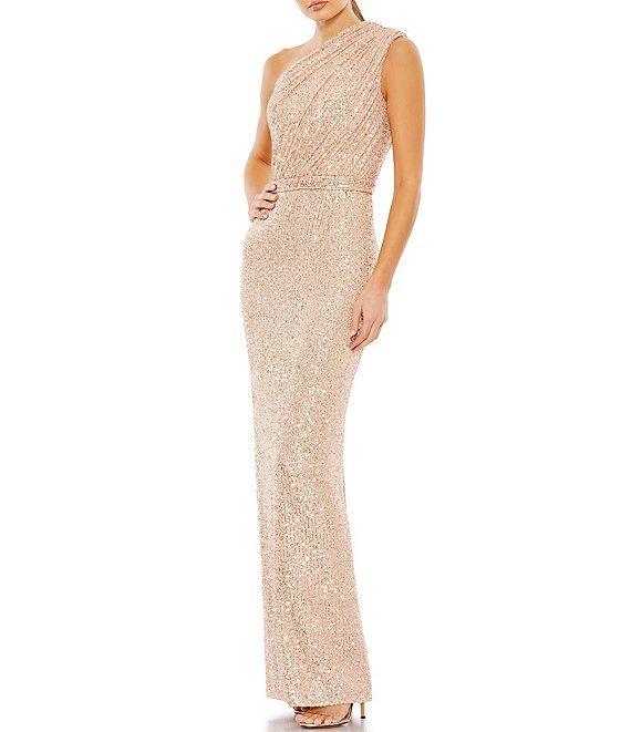 Mac Duggal Sequin Ruched One Shoulder Gown Product Image