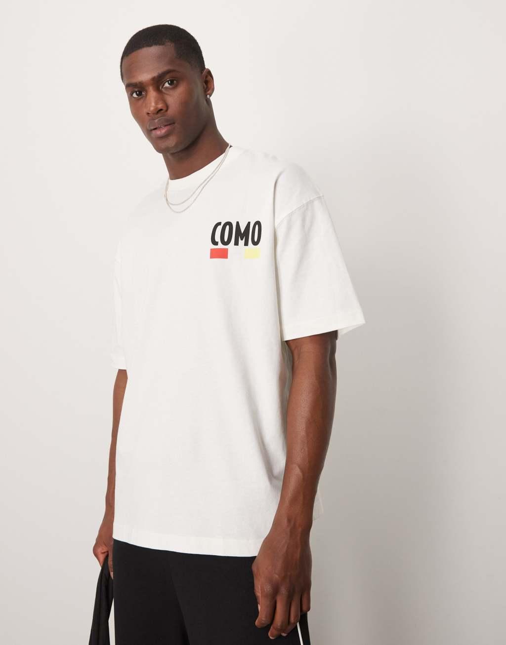 ASOS DESIGN oversized t-shirt with scenic graphic in cream Product Image
