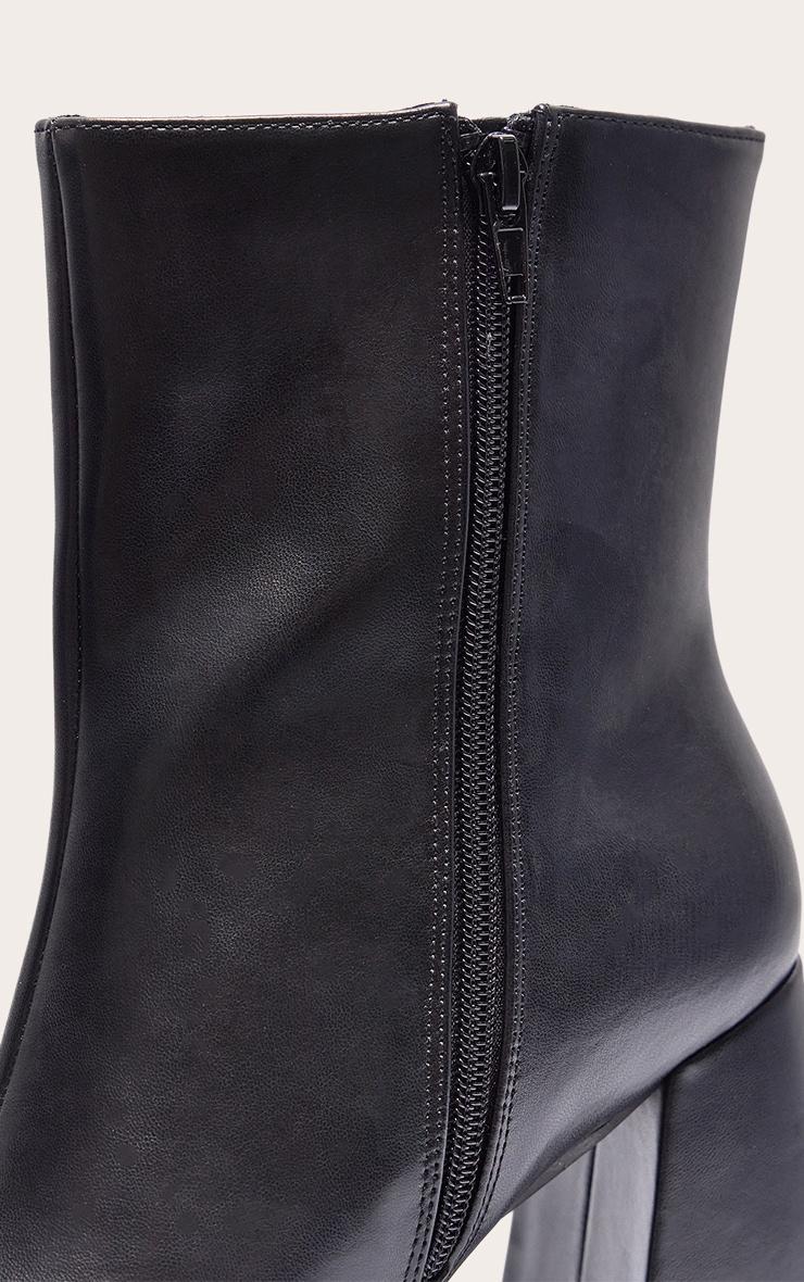 Black Wide Fit PU Square Toe Block Heeled Ankle Boots Product Image