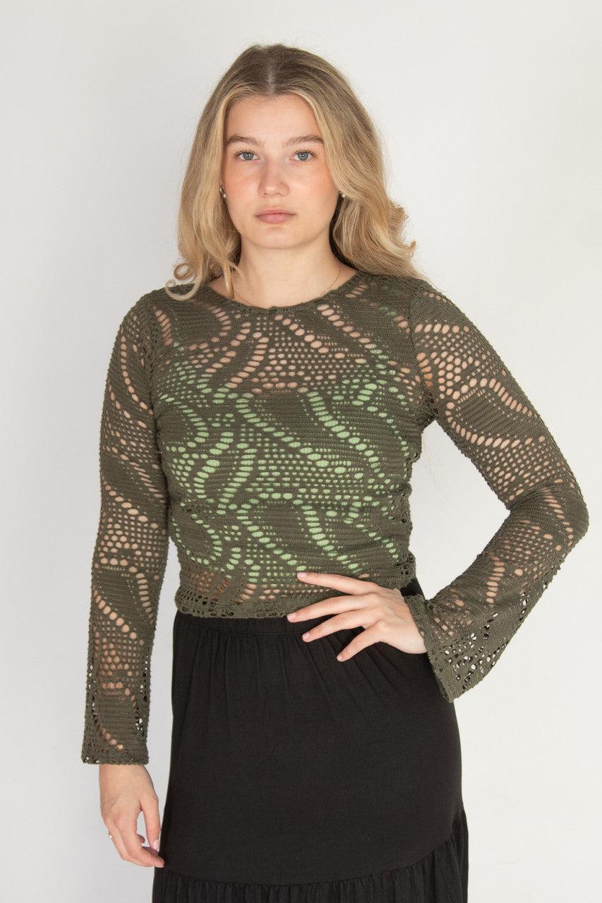 Bell Sleeve Crochet Top Product Image
