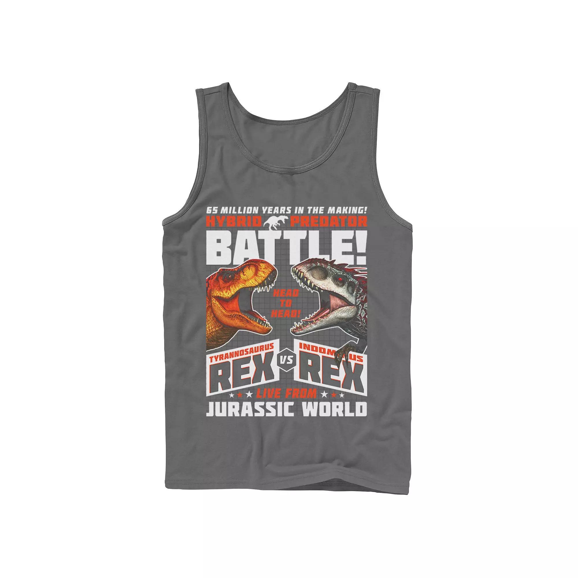 Men's Jurassic World T-Rex VS I-Rex Battle Poster Graphic Tank Top,  Product Image