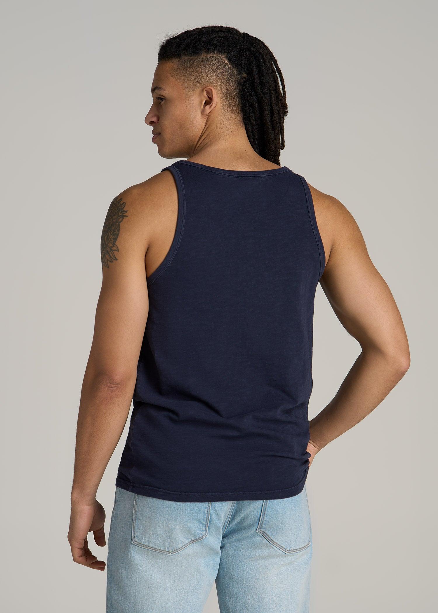 Garment Dyed Slub Pocket Tank Top for Tall Men in Evening Blue Male Product Image