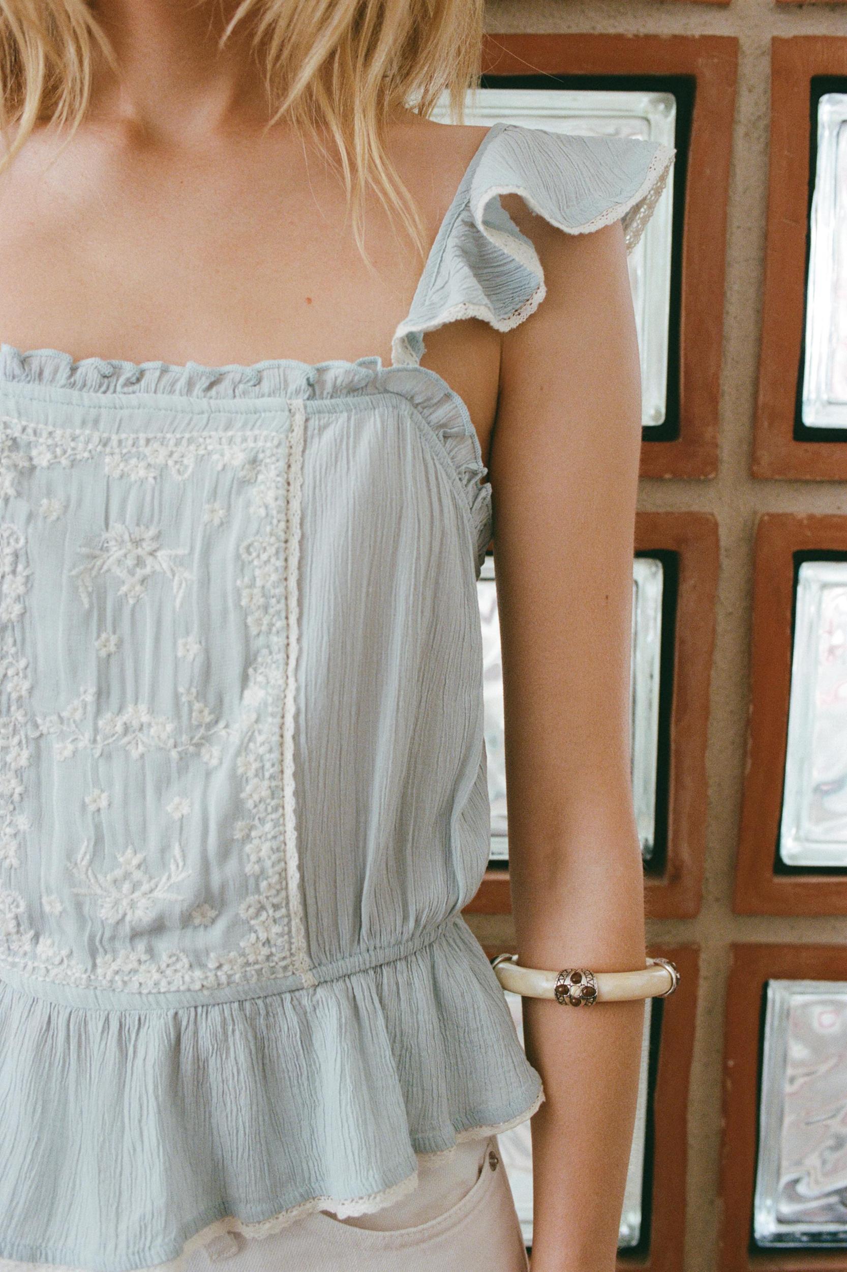 EMBROIDERED RUFFLE TOP Product Image