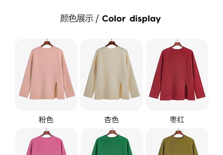 Mock Neck Plain Slit Ribbed Sweater Product Image