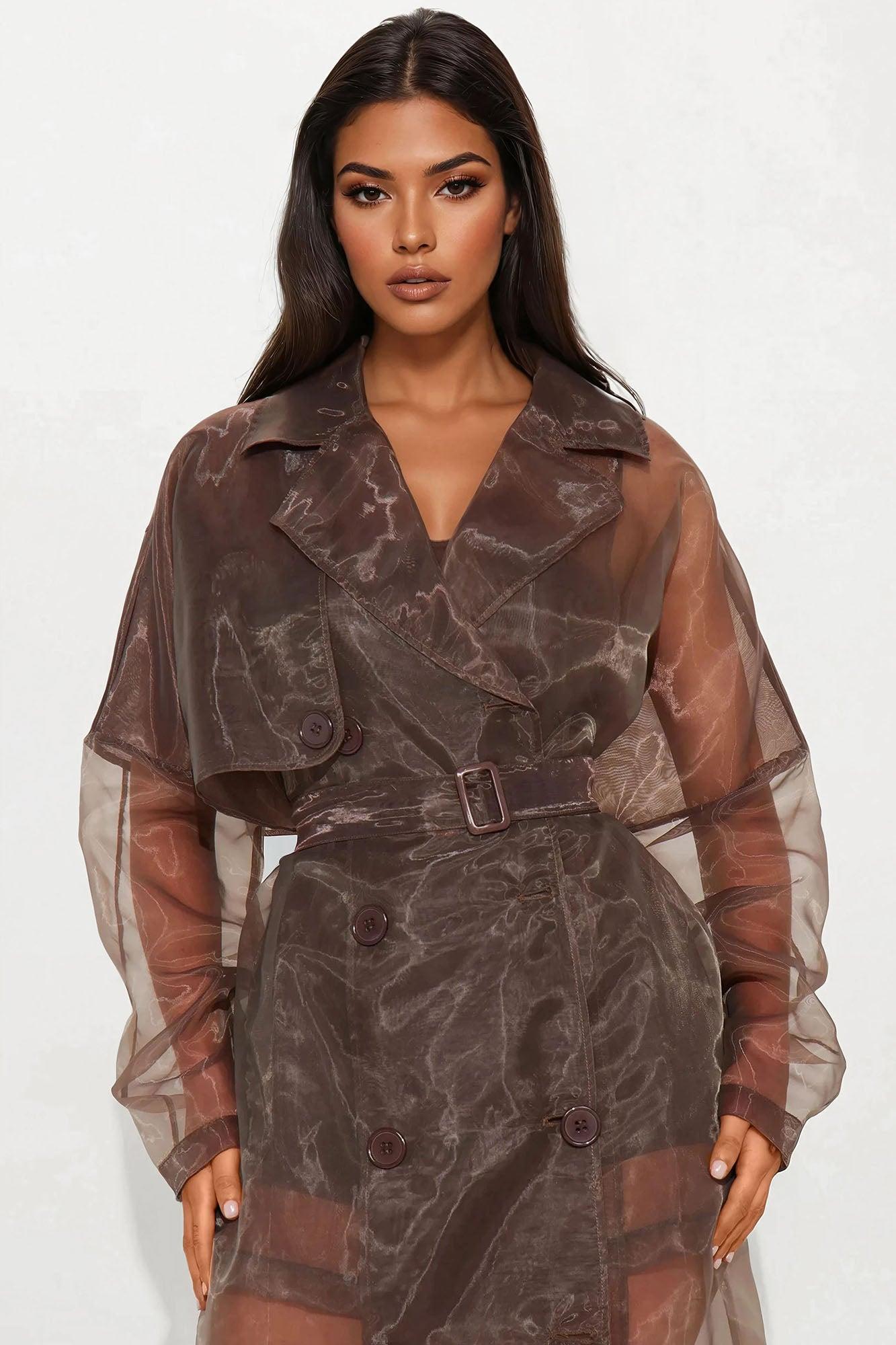 Tara Sheer Trench Coat - Mocha Female Product Image