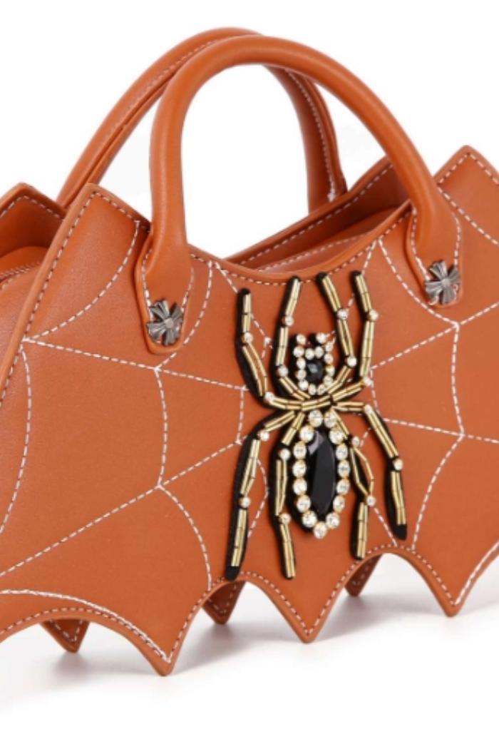 Bat Wing Rhinestone Spider Orange Handbag Product Image