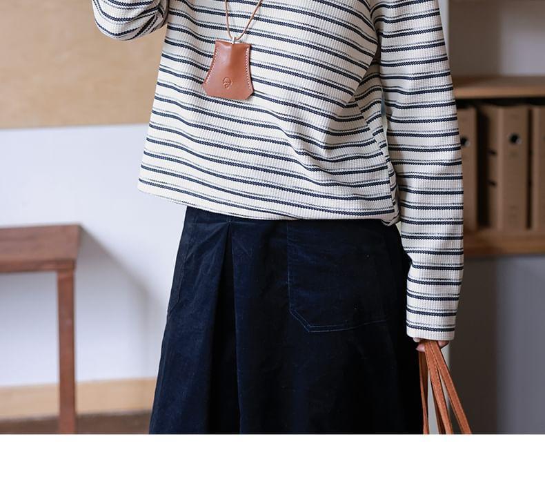 Long-Sleeve Contrast Collar Striped Polo Shirt Product Image