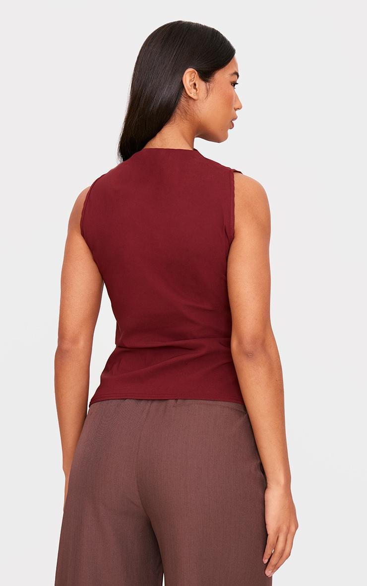 Burgundy Bengaline Ruched Fitted Long Top Product Image