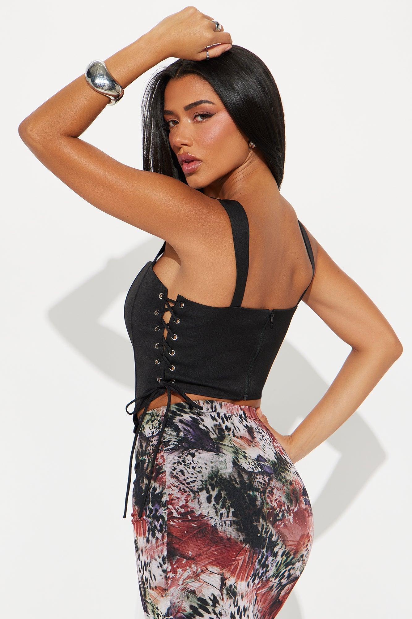 Less Is More Lace Up Corset Top - Black Product Image