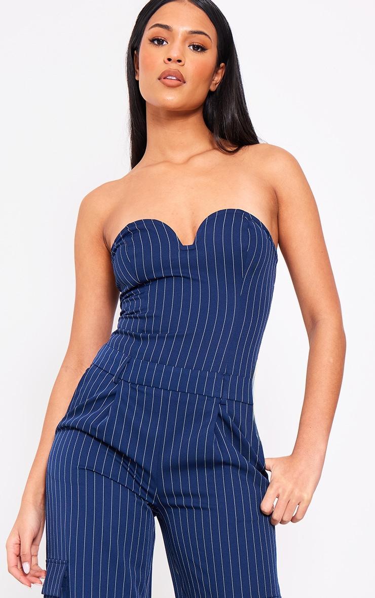 Tall Navy Pinstripe Bandeau Wide Leg Jumpsuit Product Image