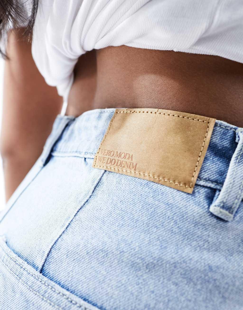 Vero Moda denim midaxi skirt with front split in light blue Product Image