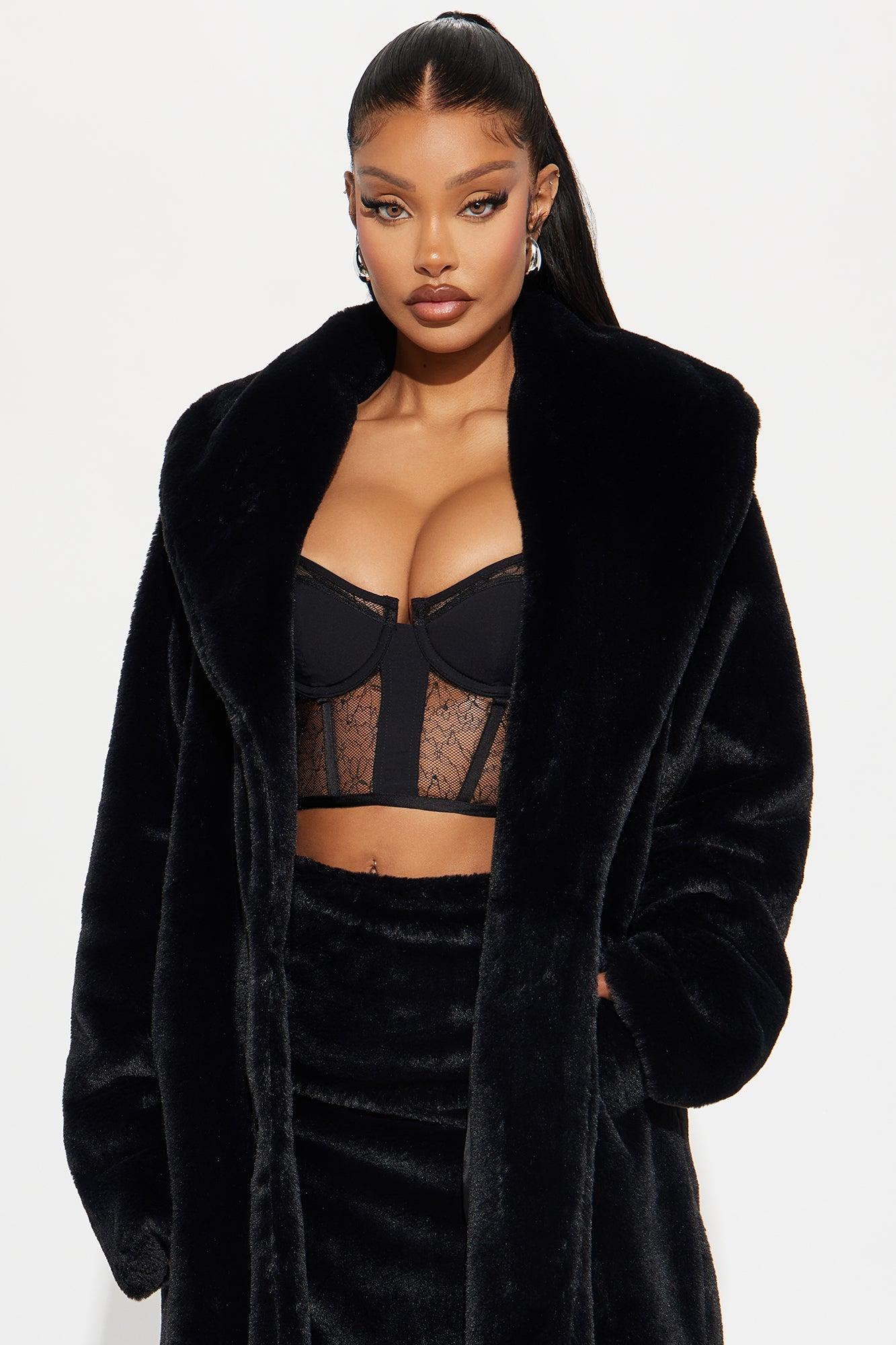 Kimmie Faux Fur Trench Coat - Black Product Image