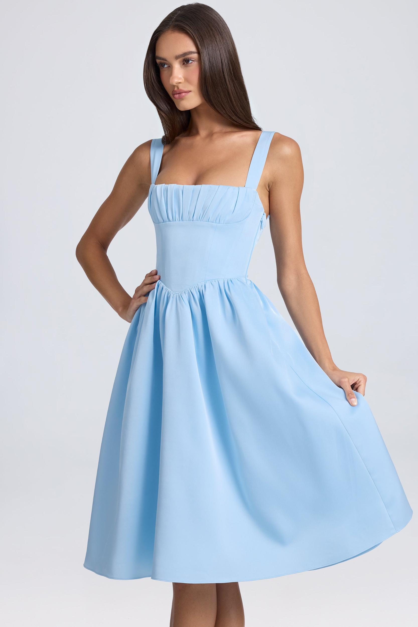 Draped Corset Midaxi Dress in Powder Blue Product Image