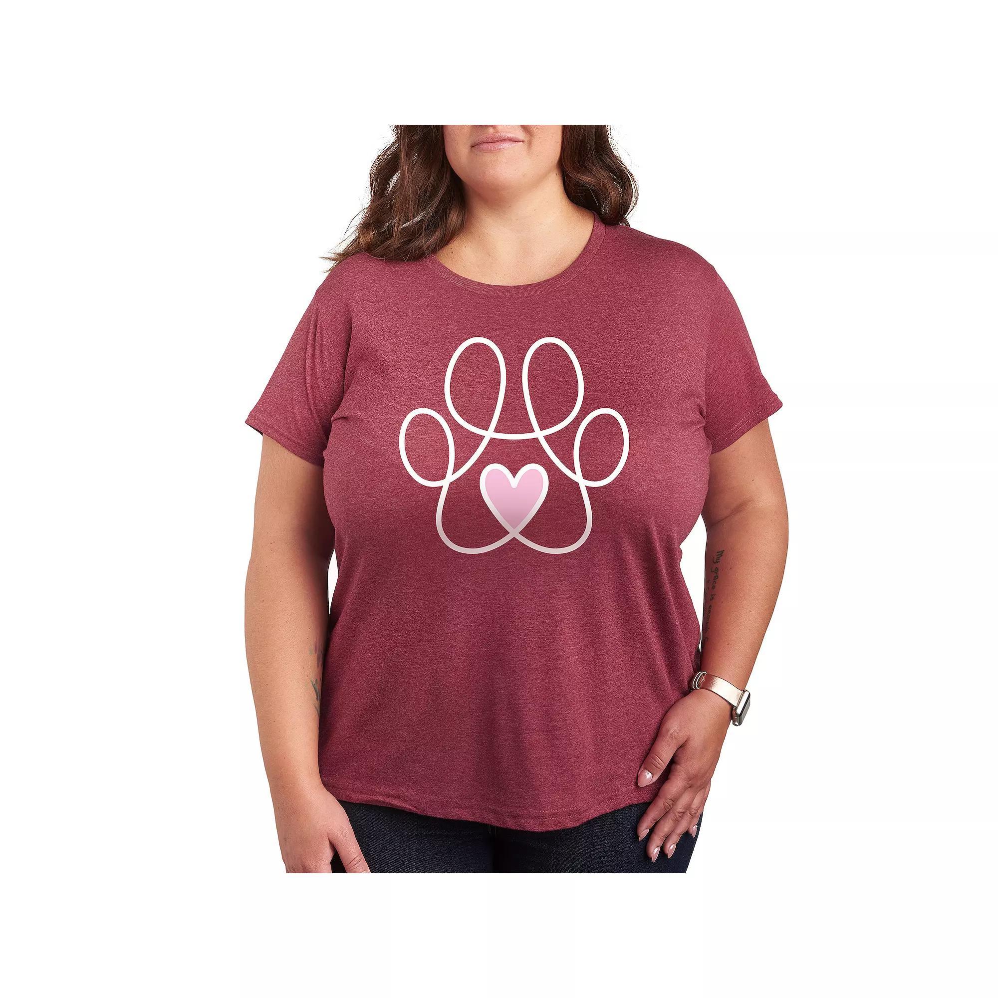 Plus Paw Print Heart Graphic Tee, Women's, Size: 1XL, Grey Wine Product Image