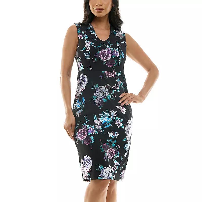 Women's Nina Leonard Foil Sheath Dress, Size: Small, Black Purple Team Product Image