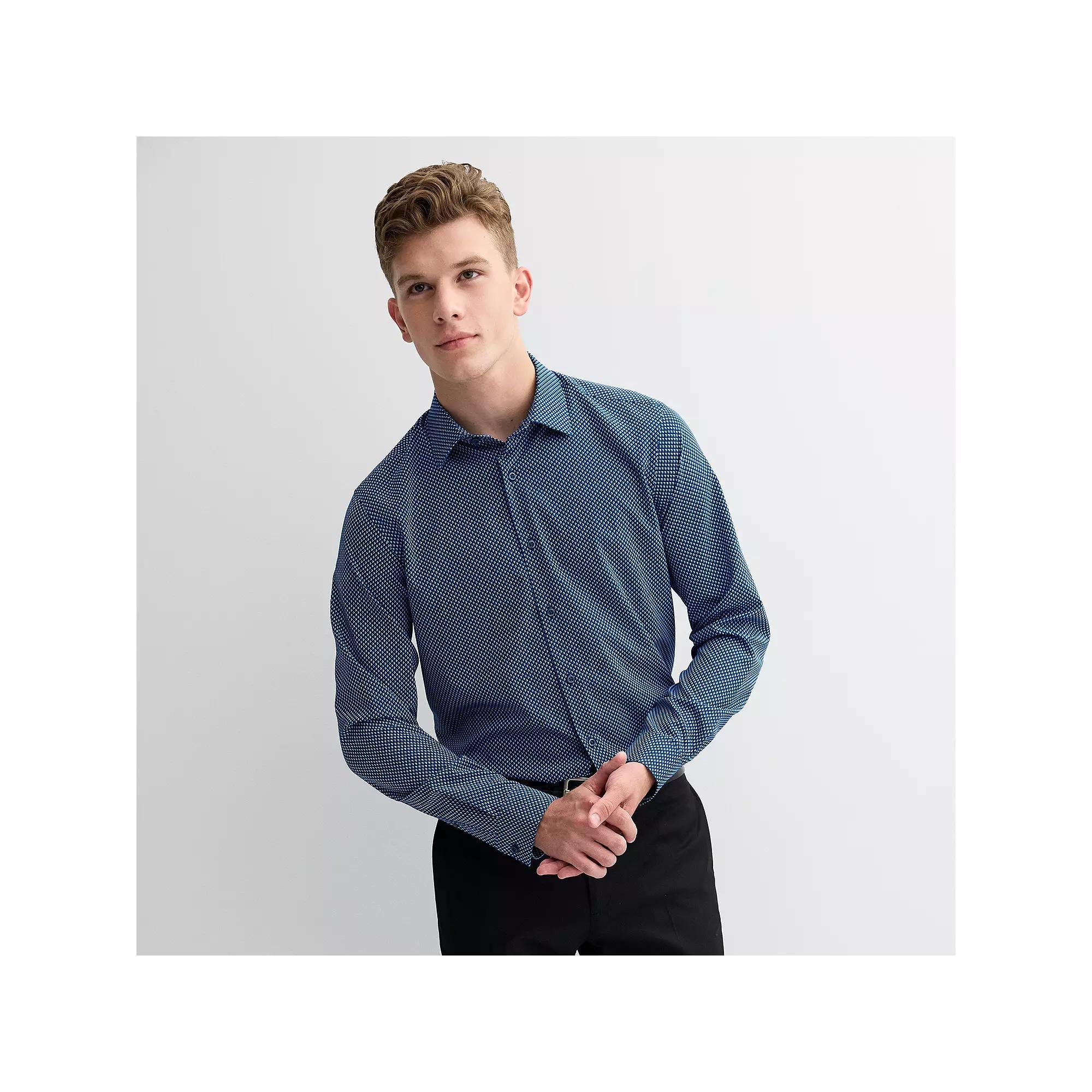 Men's Apt. 9® Performance Slim-Fit Wrinkle Resistant Dress Shirt, Size: Medium-32/33, Hatchwork Blue Product Image