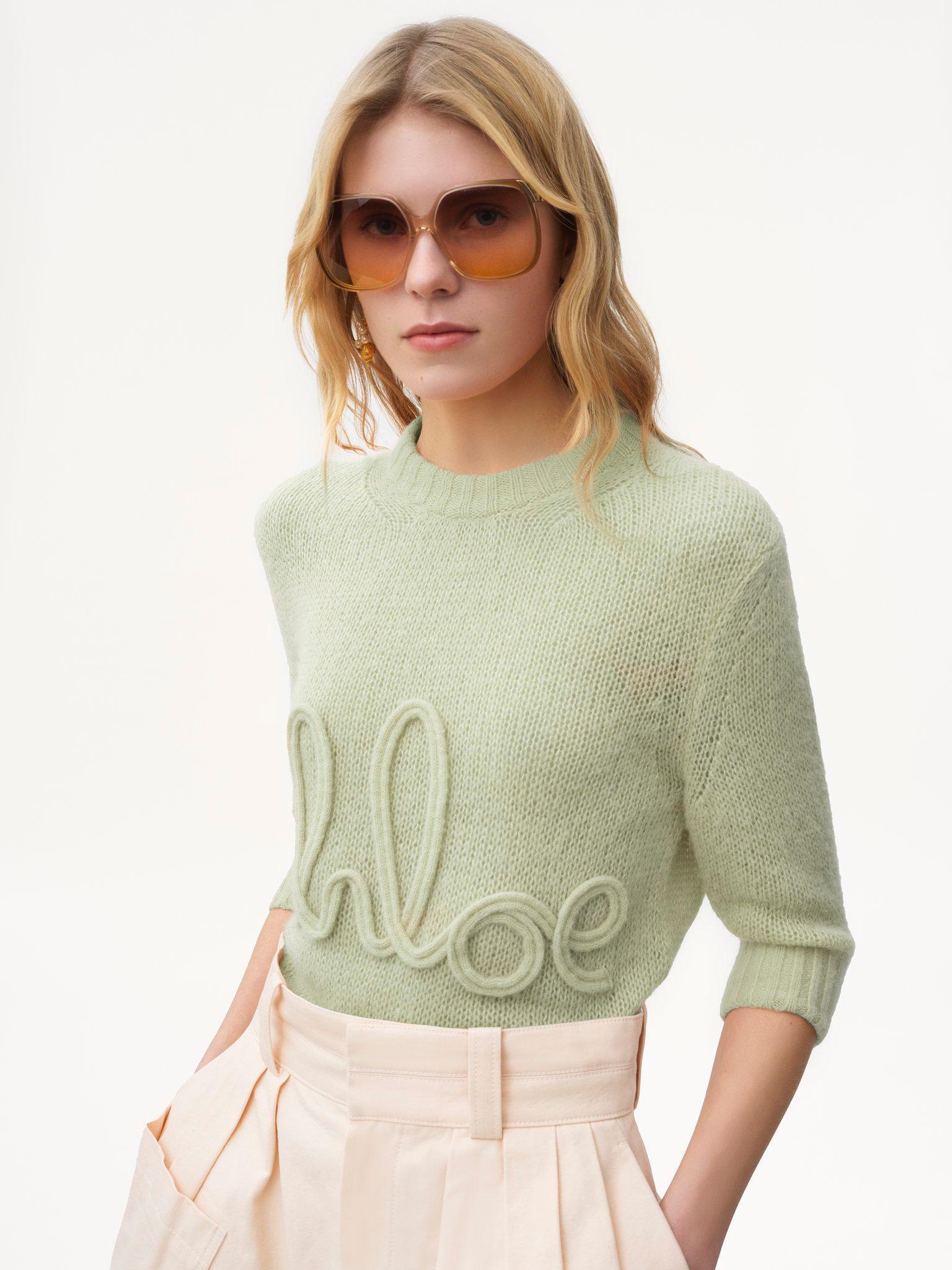 Elbow-sleeve logo sweater in alpaca wool & silk knit Product Image