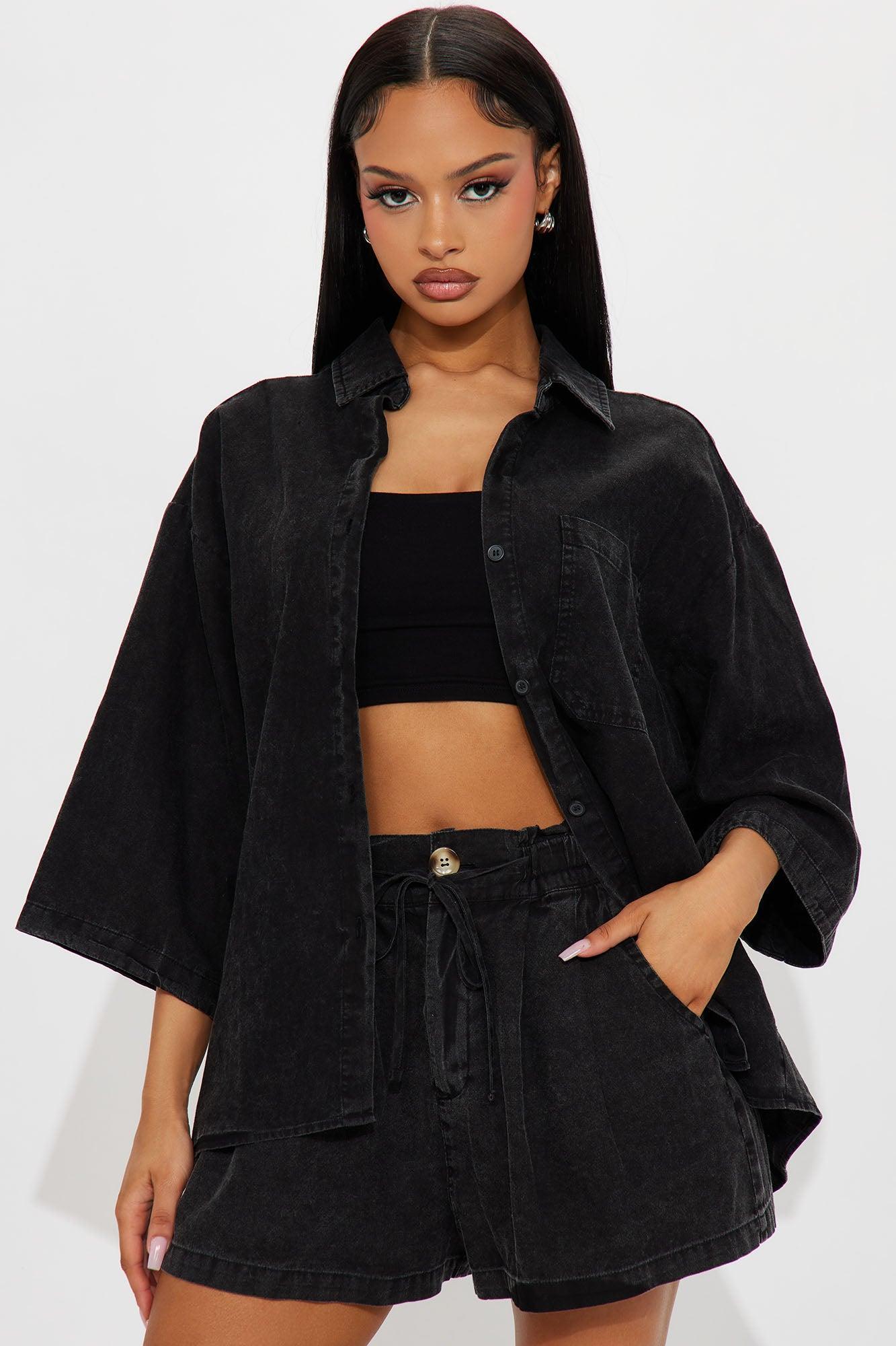 Willow Washed Short Set - Black Product Image