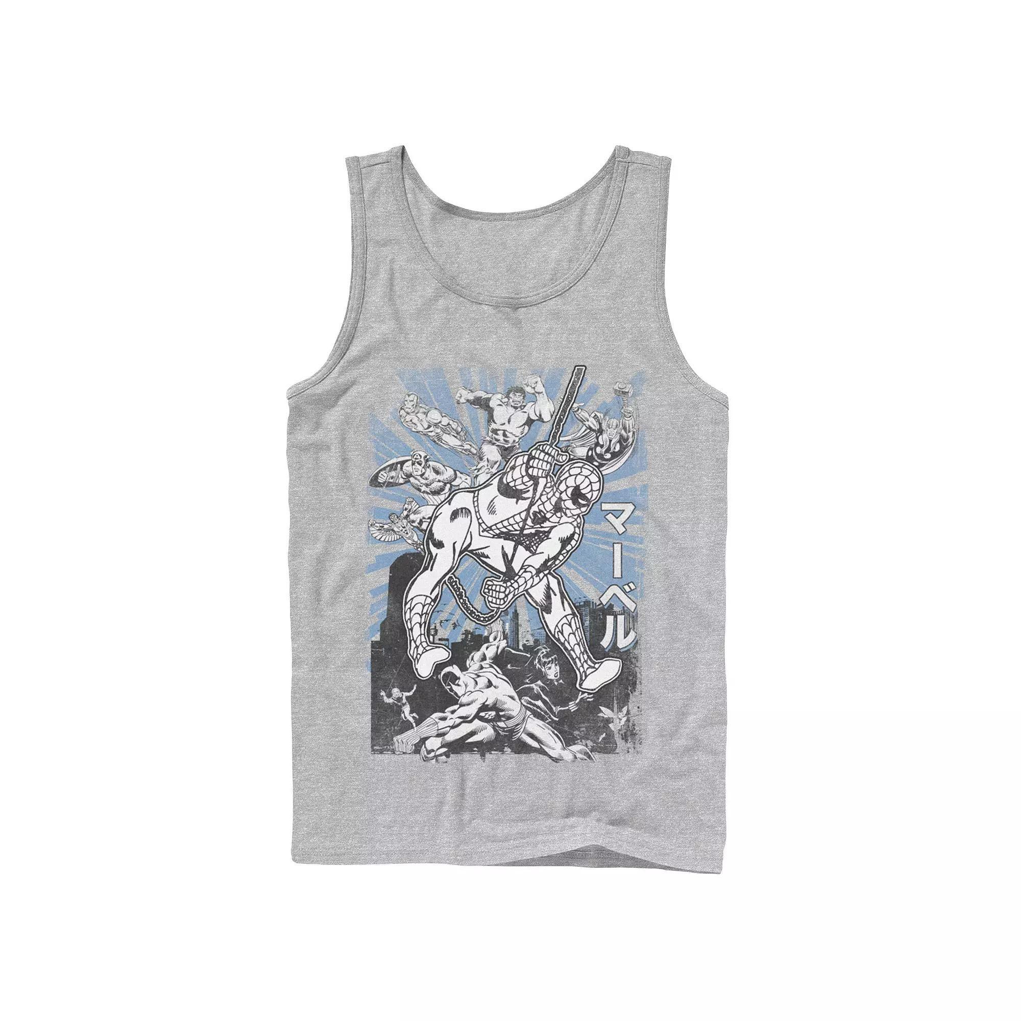 Men's Marvel Avengers Kanji Group Shot Spiderman Tank Top, Size: XXL, Athletic Grey Product Image