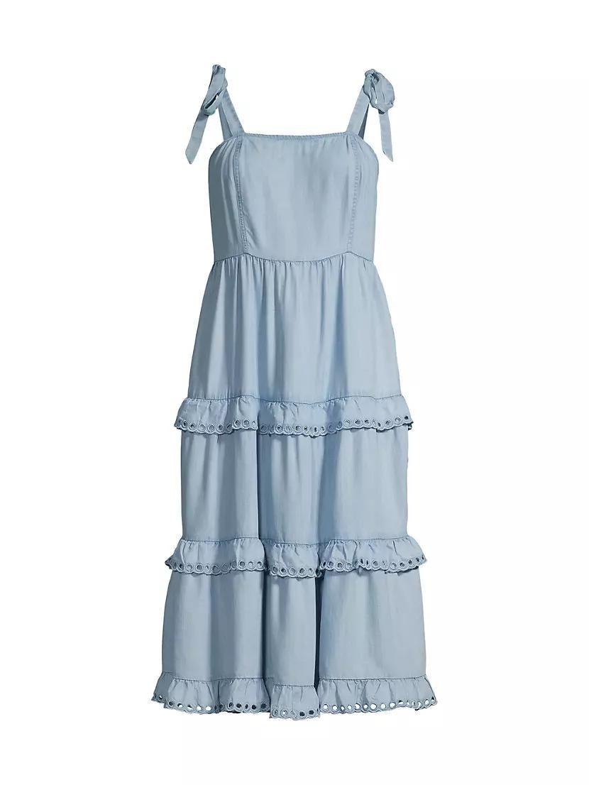 Denim Tie-Shoulder Midi-Dress Product Image