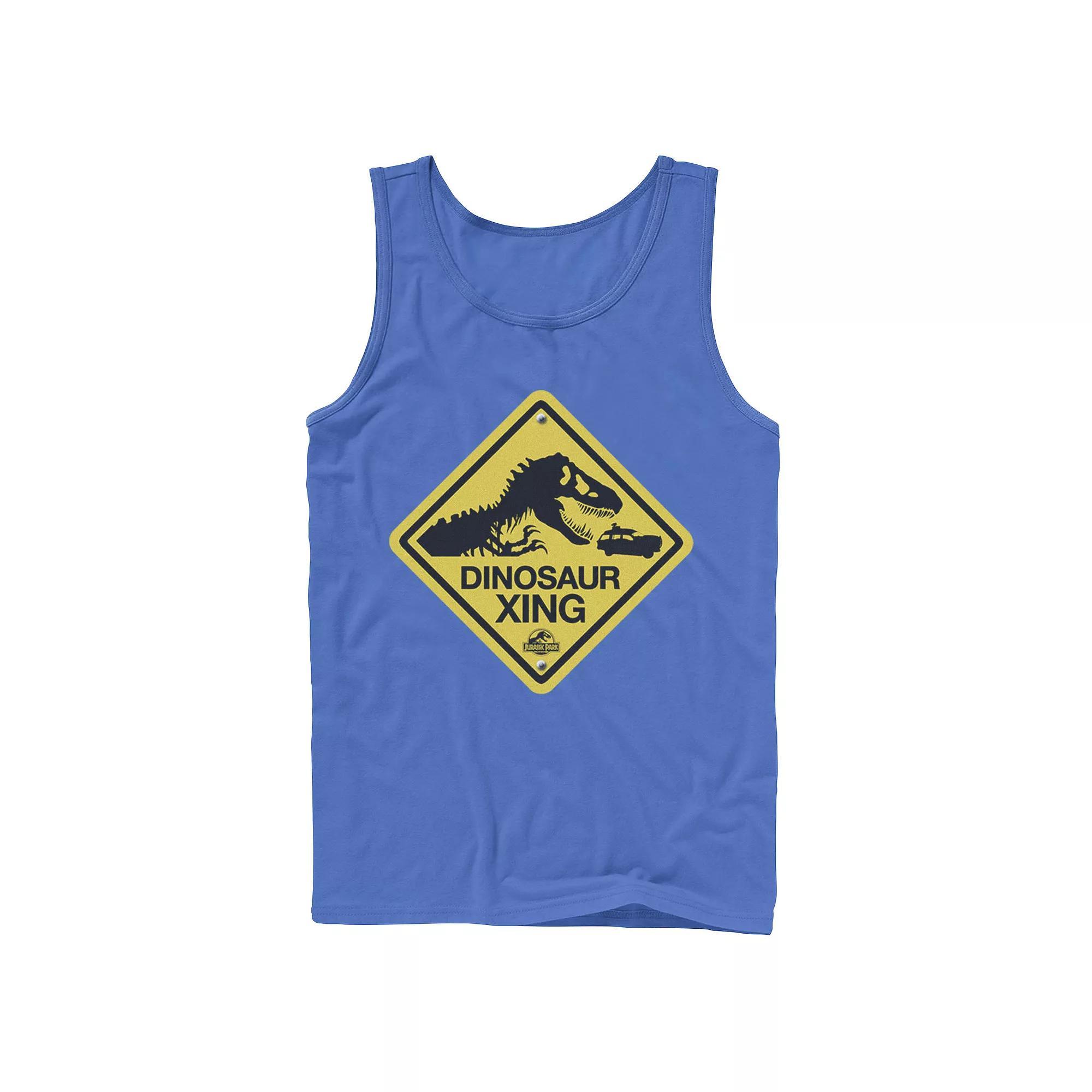 Men's Jurassic Park Dinosaur Crossing Yellow Sign Tank Top,  Product Image