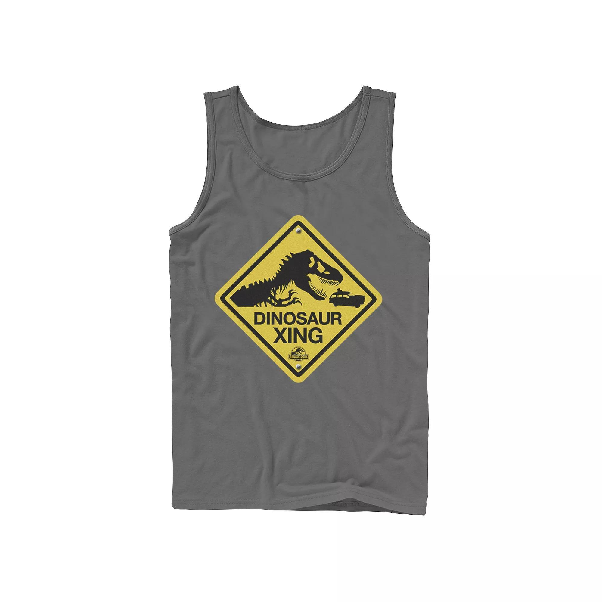 Men's Jurassic Park Dinosaur Crossing Yellow Sign Tank Top,  Product Image