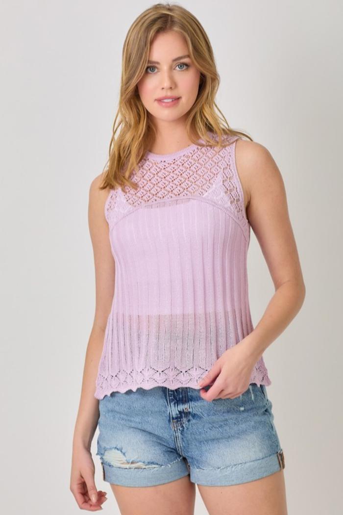 Crochet Yoke Sleeveless Sweater Product Image