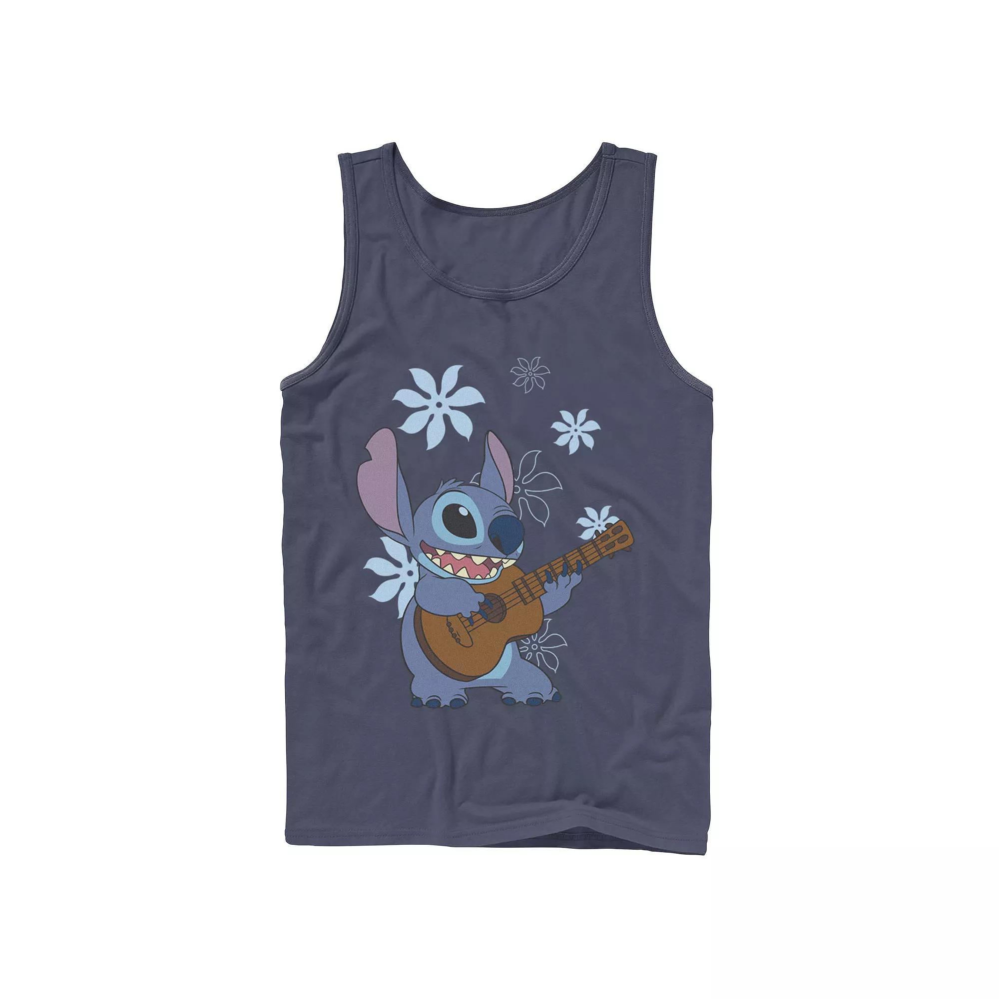 Men's Disney Lilo & Stitch Flowers Background Tank Top, Boy's, Size: Small, Blue Product Image