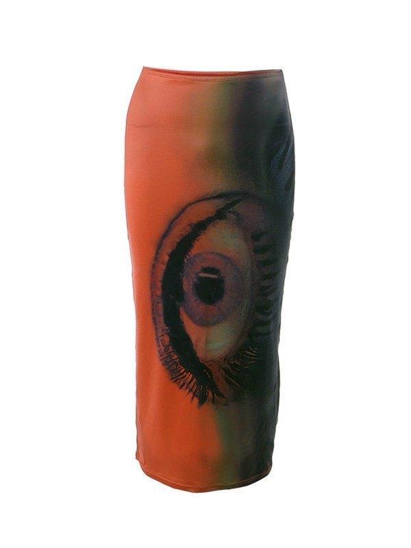 Vintage Eye Print Midi Skirt Product Image