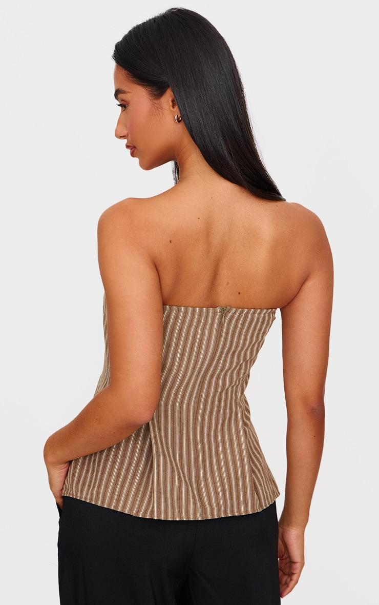 Petite Taupe Pinstripe Draped Hem Detail Bandeau Top Product Image