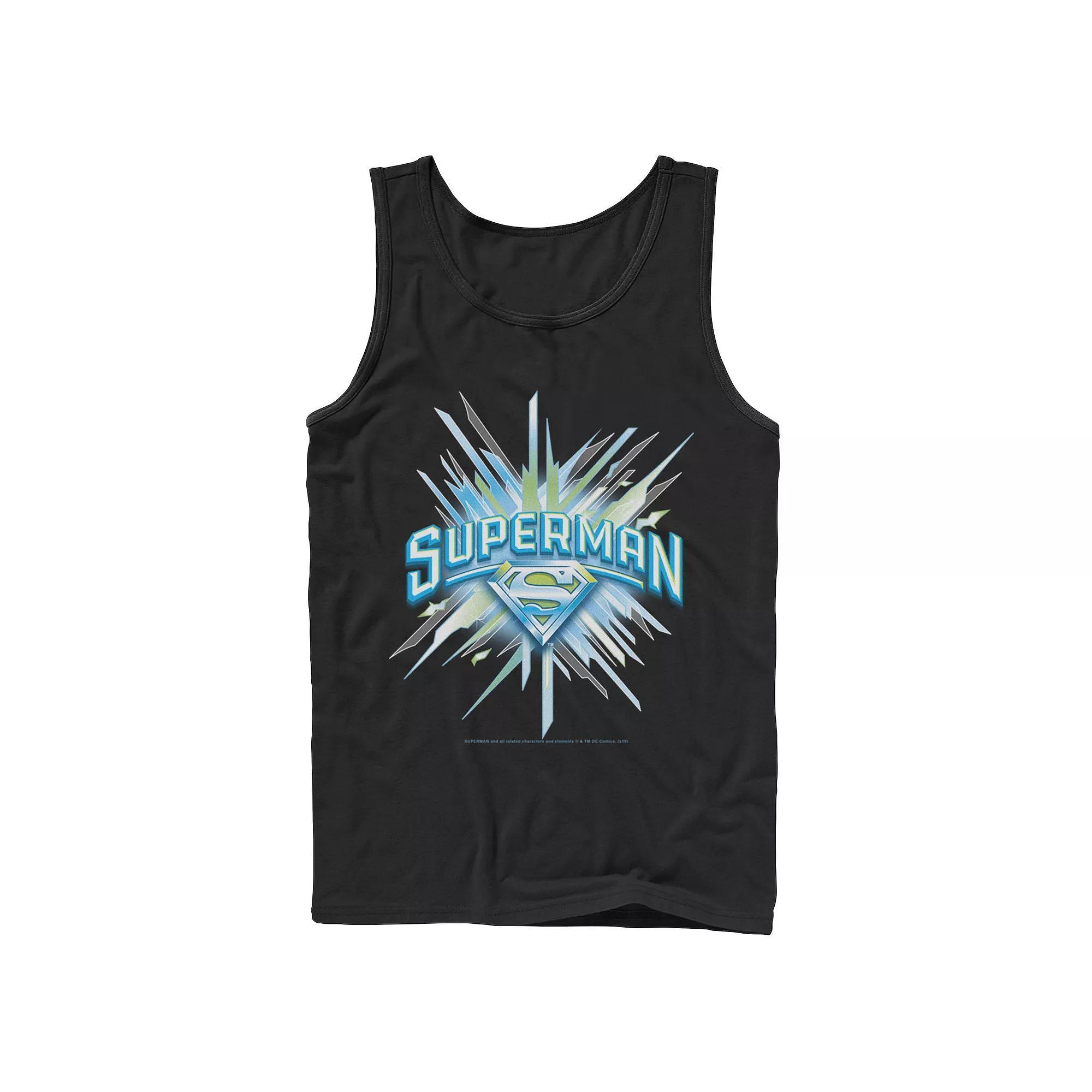 Men's DC Comics Superman Crystal Chest Text Logo Tank Top, Size: XXL, Black Product Image