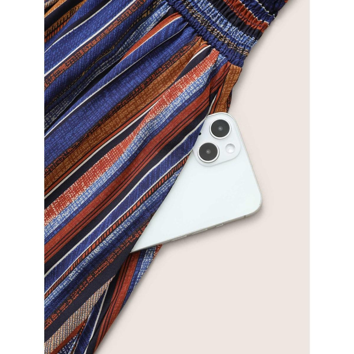 Plus Size Striped Contrast Dolman Sleeve Shirred Pocket Split Flutter Dress Blue Women Boho Non V-neck Half Sleeve Curvy BloomChic 14-16/1X Product Image