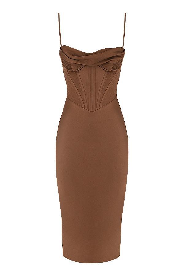 Myrna  chocolate satin corset slip dress Product Image