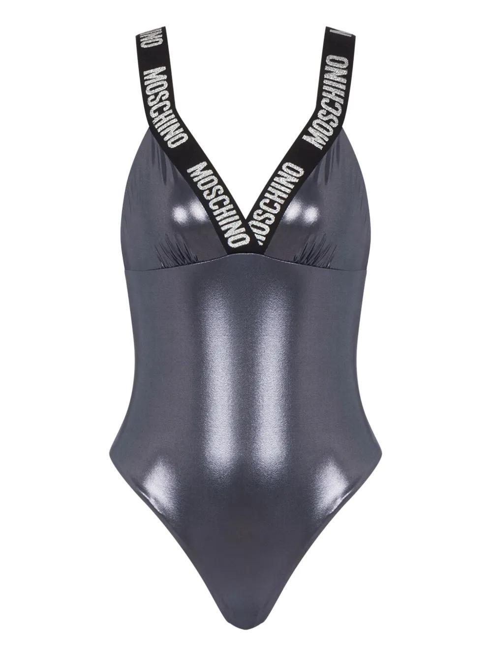 logo-tap laminated swimsuit Product Image